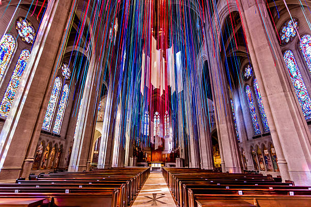Grace Cathedral - Ceiling Ribbons stock photo
