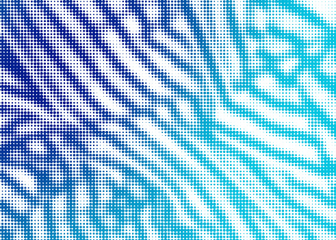 gradient blue halftone dots pattern texture on white background. blue pixels. modern dotted illustration. abstract wavy lines. modern pop art texture for posters, cover, business cards, postcards.