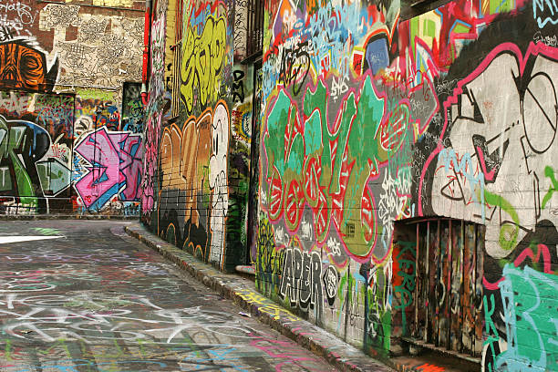 Graffiti Alley An alley covered in graffiti melbourne street stock pictures, royalty-free photos & images