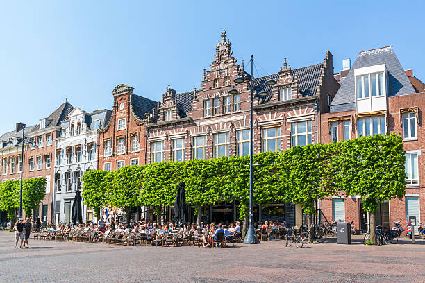 Grand cafe on market square, Haarlem, Netherlands stock photo