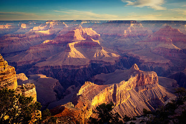 Grand Canyon National Park South Rim Scenic American Southwest Landscape Subject: Sunrise at Hopi Point of the south Rim of Grand Canyon National Park in Arizona. south rim stock pictures, royalty-free photos & images