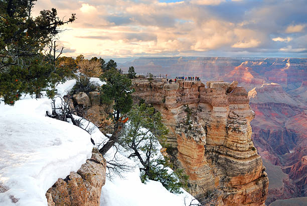 Grand Canyon panorama view in winter with snow Grand Canyon panorama view in winter with snow and clear blue sky. south rim stock pictures, royalty-free photos & images