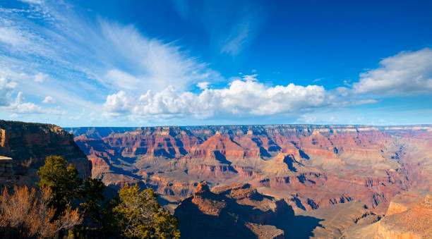 Grand Canyon South Rim The south rim of the Grand Canyon under a nicely clouded sky south rim stock pictures, royalty-free photos & images