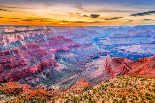 Grand Canyon, USA Grand Canyon, Arizona, USA at dusk from the south rim. grand canyon national park stock pictures, royalty-free photos & images