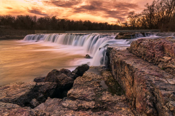 grand falls joplin missouri at sunset stock photo