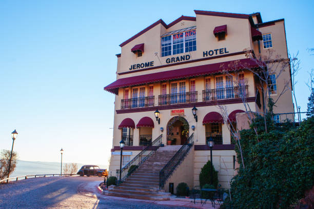 Grand Hotel in Jerome Arizona USA Jerome, USA - February 4, 2013: Jerome Grand Hotel is an old hospital, and now a hotel in the quaint town of Jerome in Arizona, USA jerome arizona stock pictures, royalty-free photos & images
