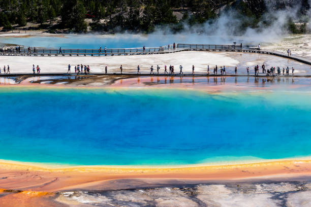 Grand Prismatic Spring at Yellowstone’s Midway Geyser Basin stock photo