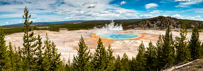 Grand Prismatic Spring in Yellowstone National Park Wyoming in May, panorama