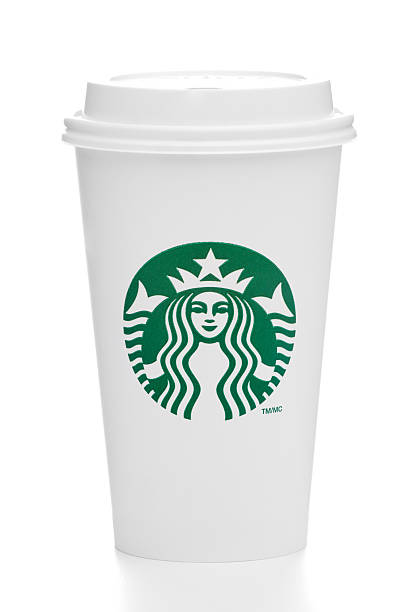 Grande sized Starbucks take out coffee cup on white stock photo