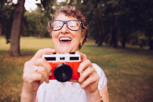 Grandma with retro camera