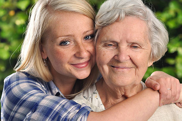 Grandmother and granddaughter. stock photo