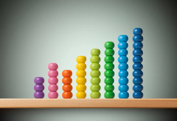 Graph made of colored beads of abacus Graph made of colored beads of abacus on the shelf. abacus stock pictures, royalty-free photos & images