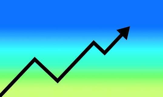 Graph with black arrow on gradient blue and green background