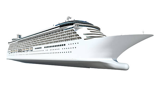A graphic render of a large white cruise ship stock photo