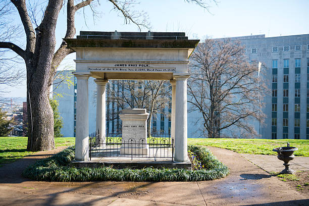 Grave of President James Polk in Nashville Nashville, TN, USA - April 5, 2013: The grave of James Knox Polk (November 2, 1795 – June 15, 1849), 11th President of the United States, on the grounds of the state capital in Nashville, Tennessee. james knox polk stock pictures, royalty-free photos & images