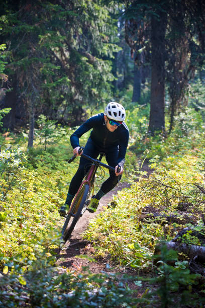 Gravel Bike Ride on a Mountain Trail stock photo