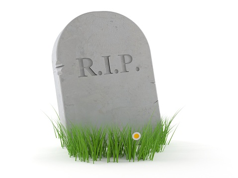 Gravestone with grass isolated on white background