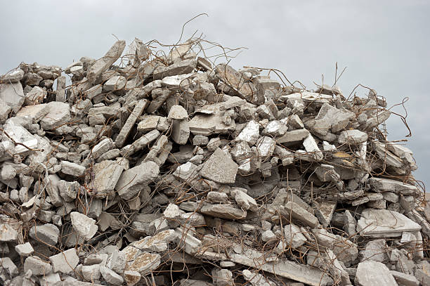 Gray rubble at a building site stock photo