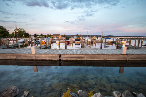 Great Lakes Marina With Speedboats, Sailboats, And Yachts In Traverse City Michigan stock photo