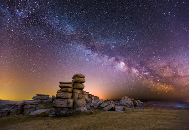 Great Staple Tor at Night This iconic rocky tor is location on Dartmoor National Park, and is an extremely popular location for walkers and tourist to visit.  outcrop stock pictures, royalty-free photos & images