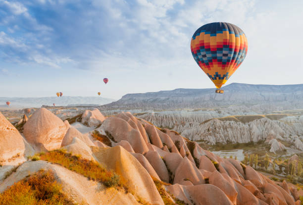 great tourist attraction of Cappadocia hot air balloon flight great tourist attraction of Cappadocia balloon flight. Cappadocia is one of the best places to fly with hot air balloons. Goreme, Cappadocia, Turkey. rock hoodoo stock pictures, royalty-free photos & images