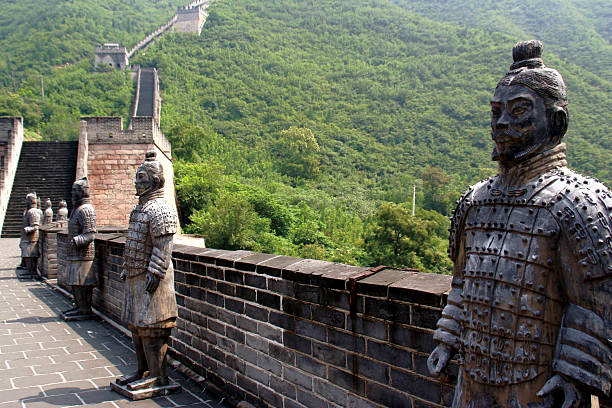 Great Wall of China Terracota soldiers guard the Great Wall of China. great wall of china stock pictures, royalty-free photos & images