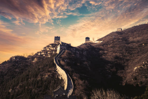 Great Wall of China with twilight sky Picture of the Great Wall of China with beautiful twilight sky in Beijing ancient history stock pictures, royalty-free photos & images