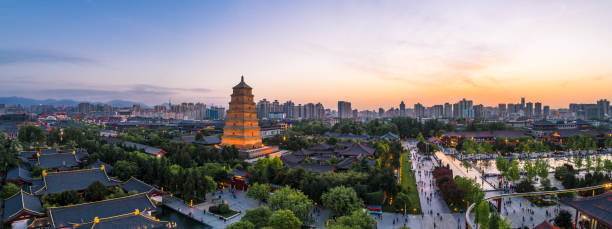 great wild goose pagoda in xi'an great wild goose pagoda in xi'an, china silk road stock pictures, royalty-free photos & images