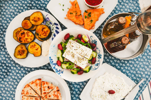 Greek Appetizers From Above stock photo