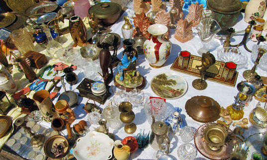 various objects for sale at Monastiraki street market in Athens