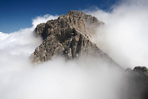 Greek Mt Olympus in clouds Mytikas - the highest top of the Greek Mt Olympus surrounded by clouds. mt olympus stock pictures, royalty-free photos & images