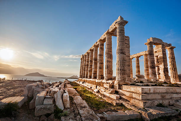 Greek temple Poseidon, Cape Sounion in Greece stock photo