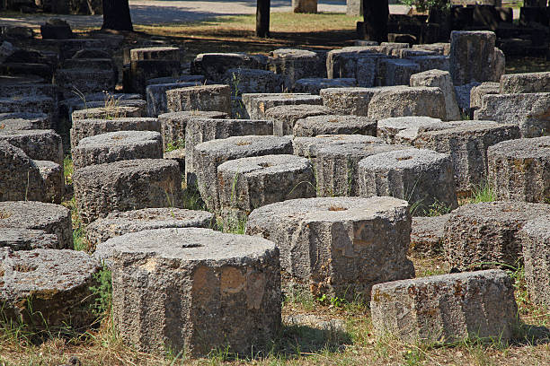 Greek temple ruins in Olympia stock photo