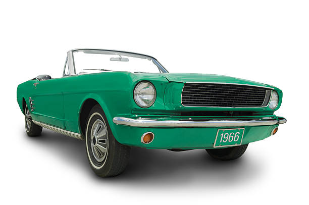 Green 1966 Mustang convertible isolate on white stock photo