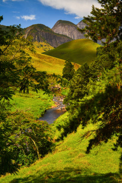 A green and idyllic valley in Rio de Janeiro state stock photo