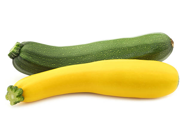 green and yellow zucchini (Cucurbita pepo) green and yellow zucchini (Cucurbita pepo) on a white background squash vegetable stock pictures, royalty-free photos & images