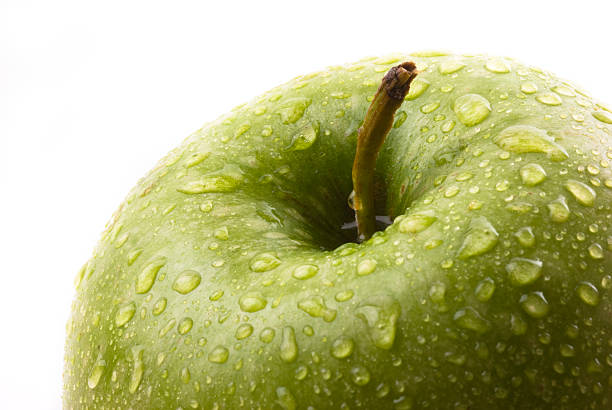 Green Apple with Water Drops stock photo