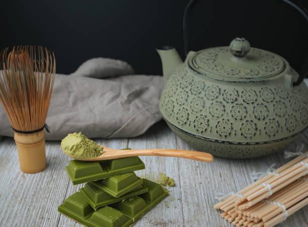 Green chocolate with green tea stock photo