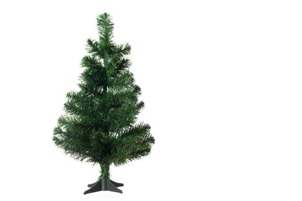 Green Christmas tree isolated on white stock photo