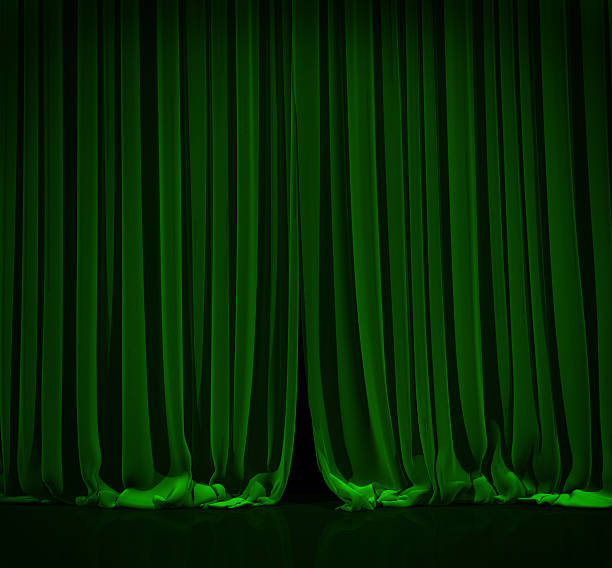 Green curtain in theater. stock photo