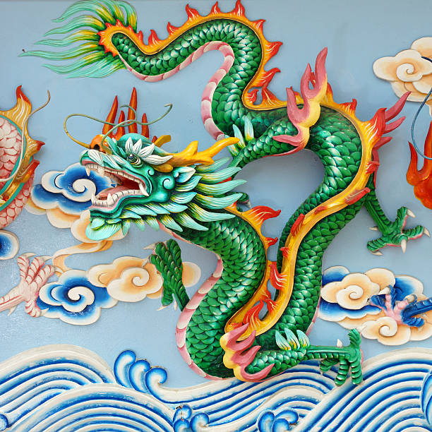 Green Dragon Sculpture at Chinese Temple stock photo