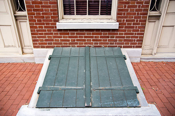 Green Exterior Storm Cellar Doors stock photo