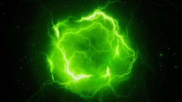Green glowing high energy lightning, computer generated abstract background stock photo