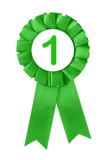 Green medal isolated against white background  Number 1 stock photo