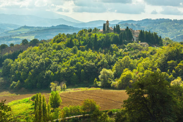 Green mountains in Umbria, Italy stock photo