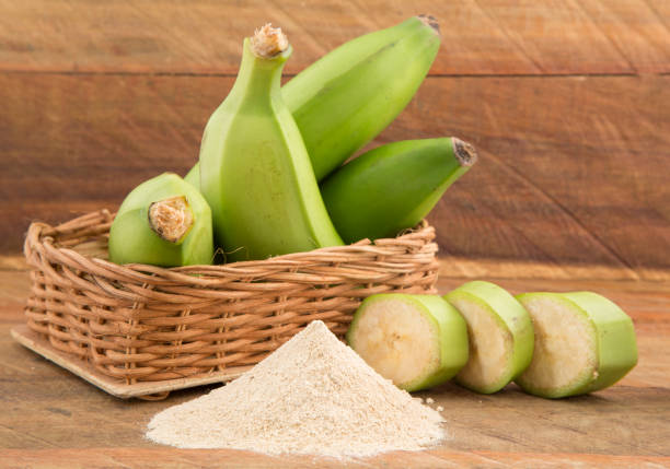 Green plantain flour - Musa paradisiaca stock photo