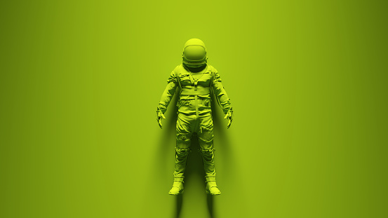 Green Retro Spaceman Astronaut Cosmonaut with Bright Green Background 3d illustration render