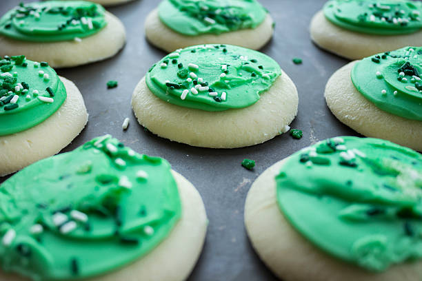 Green Shamrock Sugar Cookies stock photo