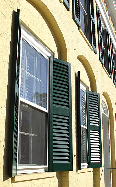green shutters stock photo