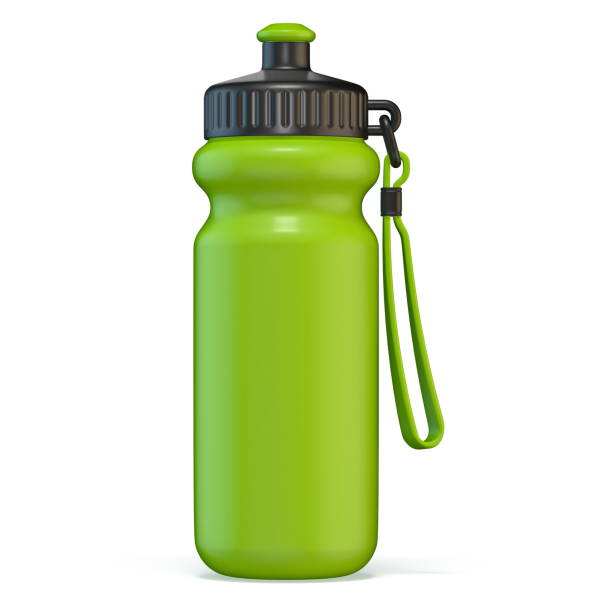 Green sport plastic water bottle standing 3D Green sport plastic water bottle standing 3D render illustration isolated on white background reusable water bottle stock pictures, royalty-free photos & images